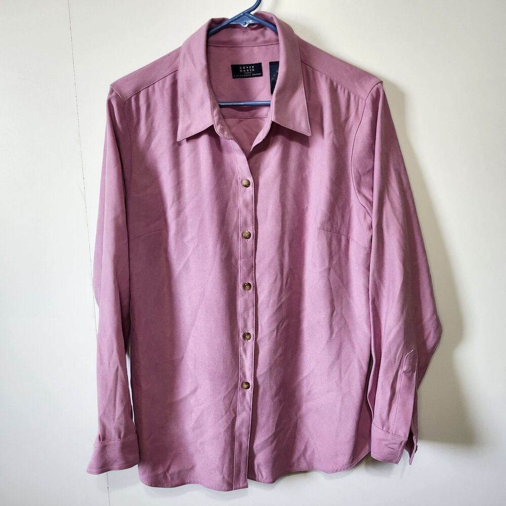 Vtg Crazy Horse Liz Claiborne Mauve Pink Button Down Blouse Medium Soft